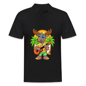 Lustige Elch Cartoon Sommer Strand Sonnenbrille Gitarre - Männer Poloshirt - Schwarz - Vorne - Kai (181cm)