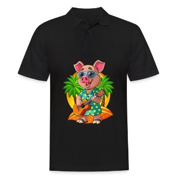 Drôle Pig Dessin Animé Plage D’été Lunettes De Soleil Guitare - Polo Homme - noir - Devant - Kai (181cm)