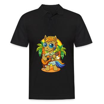Drôle Pony Dessin Animé Plage D’été Lunettes De Soleil Guitare - Polo Homme - noir - Devant - Kai (181cm)