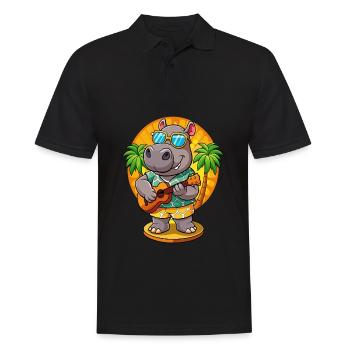 Funny Hippo Cartoon Summer Beach Sunglasses Guitar - Men's Polo Shirt - black - Front - Kai (181cm)