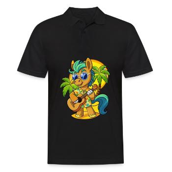 Drôle Pony Dessin Animé Plage D’été Lunettes De Soleil Guitare - Polo Homme - noir - Devant - Kai (181cm)