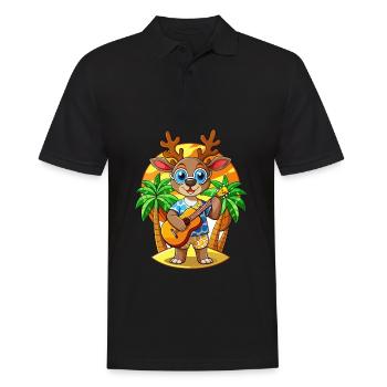 Drôle De Cerf Dessin Animé Plage D’été Lunettes De Soleil Guitare - Polo Homme - noir - Devant - Kai (181cm)