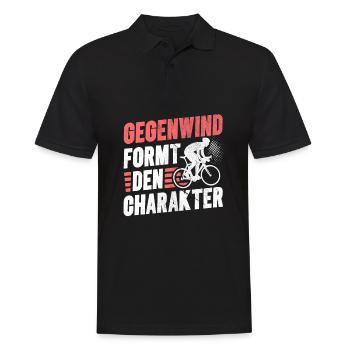 Gegenwind formt den Charakter für Radfahrer - Männer Poloshirt - Schwarz - Vorne - Kai (181cm)