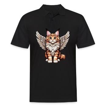 Maine Coon Cat - Cute Angel with Wings - Men's Polo Shirt - black - Front - Kai (181cm)