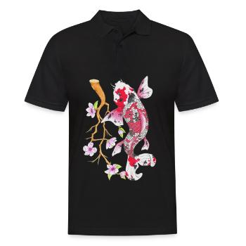 Koi Karpfen Lotus Japanisches Design Geschenk - Männer Poloshirt - Schwarz - Vorne - Kai (181cm)