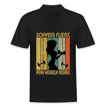 Bodybuilding Sprüche Frau Schweiß Weinen - Männer Poloshirt - Schwarz - Vorne - Kai (181cm)