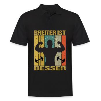 Bodybuilding Sprüche Mann Breiter ist besser - Männer Poloshirt - Schwarz - Vorne - Kai (181cm)