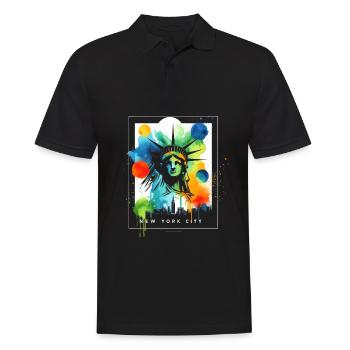 Pulsierende NYC Liberty - Männer Poloshirt - Schwarz - Vorne - Kai (181cm)