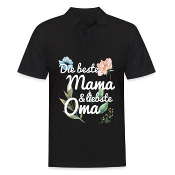 DIe beste Mama und liebste Oma Spruch floral Blume - Männer Poloshirt - Schwarz - Vorne - Kai (181cm)