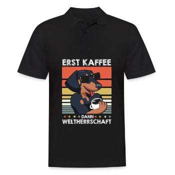 Dackel Dachshund Kaffee-Sonnenbrille - Männer Poloshirt - Schwarz - Vorne - Kai (181cm)