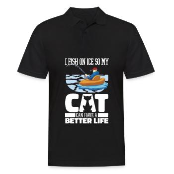 Eisfischen Eisangeln Katze - Männer Poloshirt - Schwarz - Vorne - Kai (181cm)