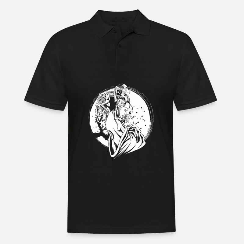Geisha Blumen - Männer Poloshirt - Schwarz