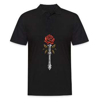 Rote Rose Goth Schwert - Männer Poloshirt - Schwarz - Vorne - Kai (181cm)