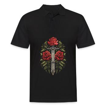 Rote Rose Goth Schwert - Männer Poloshirt - Schwarz - Vorne - Kai (181cm)