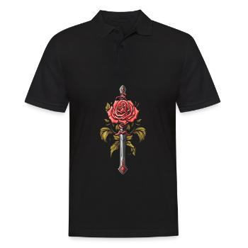 Rote Rose Goth Schwert - Männer Poloshirt - Schwarz - Vorne - Kai (181cm)