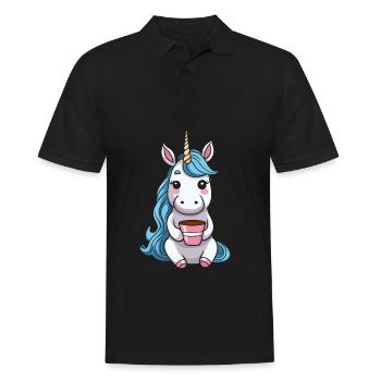 Einhorn Unicorn Kaffee - Männer Poloshirt - Schwarz - Vorne - Kai (181cm)