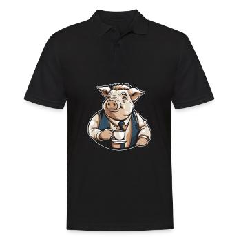 Schwein Schweinebauer Kaffee - Männer Poloshirt - Schwarz - Vorne - Kai (181cm)