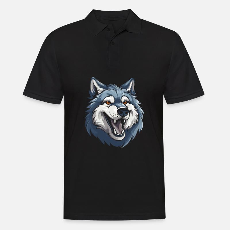 Wolf Lächelnd - Männer Poloshirt - Schwarz
