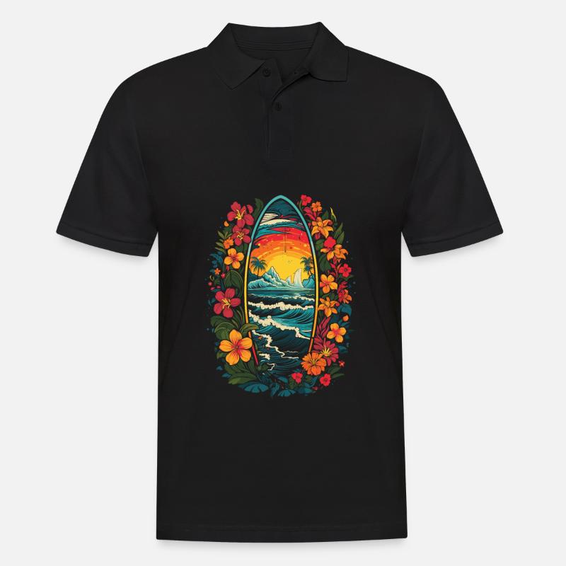 Surfer Surf Fleurs - Polo Homme - noir