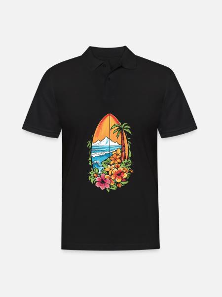 Surfer Surf Fleurs - Polo Homme - noir