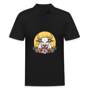 Cow Farmer Livestock Wild Flowers Floral Moon - Men's Polo Shirt - black - Front - Kai (181cm)