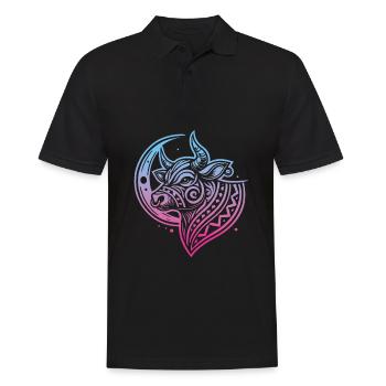 Cow Farmer Livestock Tribal Moon Phases - Men's Polo Shirt - black - Front - Kai (181cm)