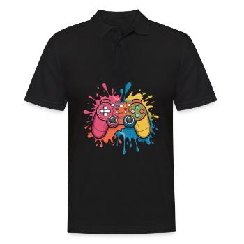 Gamer Gaming Aquarell Gaming Controller - Männer Poloshirt - Schwarz - Vorne - Kai (181cm)