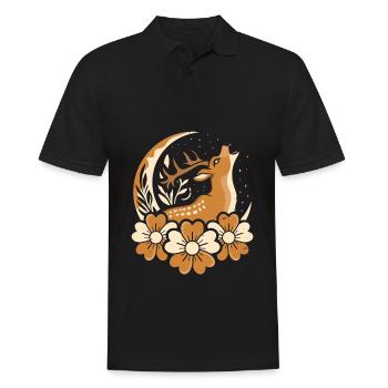 Cerf Wild Lune Florale - Polo Homme - noir - Devant - Kai (181cm)