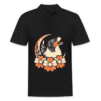 Australian Shepherd Wilde Blumen Floral Moon - Männer Poloshirt - Schwarz - Vorne - Kai (181cm)