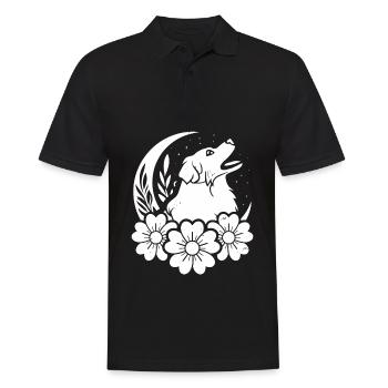 Australian Shepherd Wilde Blumen Floral Moon - Männer Poloshirt - Schwarz - Vorne - Kai (181cm)