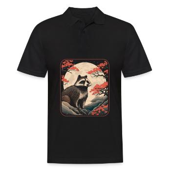 Waschbär Japan Cherry Blossom Moon - Männer Poloshirt - Schwarz - Vorne - Kai (181cm)