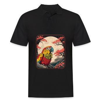 Papagei Japan Cherry Blossom Moon - Männer Poloshirt - Schwarz - Vorne - Kai (181cm)