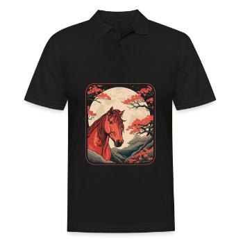 Cheval Équitation Japon Cerisier Fleur Lune - Polo Homme - noir - Devant - Kai (181cm)