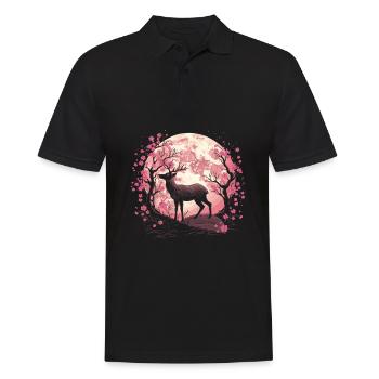 Hirsch Japan Cherry Blossom Moon - Männer Poloshirt - Schwarz - Vorne - Kai (181cm)