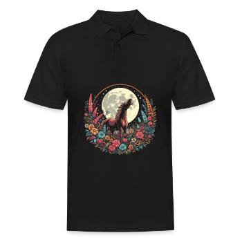 Cheval Équestre Fleurs Sauvages Lune Florale - Polo Homme - noir - Devant - Kai (181cm)
