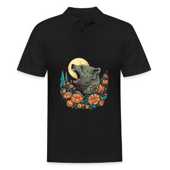 Bear Brown Bear Wild Flowers Floral Moon - Men's Polo Shirt - black - Front - Kai (181cm)