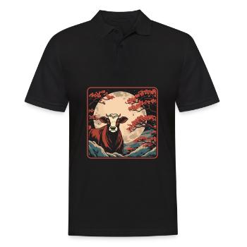 Cow Farmer Livestock Japan Cherry Blossom Moon - Men's Polo Shirt - black - Front - Kai (181cm)