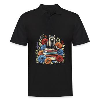 Raccoon Flower Book Reader Floral Cottagecore - Men's Polo Shirt - black - Front - Kai (181cm)