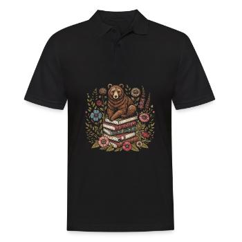 Bear Brown Bear Flower Book Reader Floral Cottagecore - Men's Polo Shirt - black - Front - Kai (181cm)