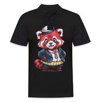 Panda Kawaii Rouge Portant Un Uniforme Scolaire - Polo Homme - noir - Devant - Kai (181cm)