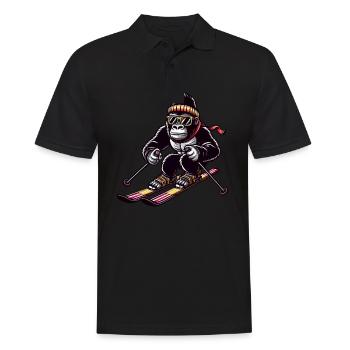 Gorilla auf Skiern - Winterurlaub im Schnee - Männer Poloshirt - Schwarz - Vorne - Kai (181cm)