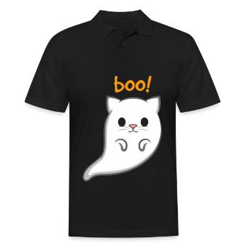 Geisterkatze Boo - Männer Poloshirt - Schwarz - Vorne - Kai (181cm)