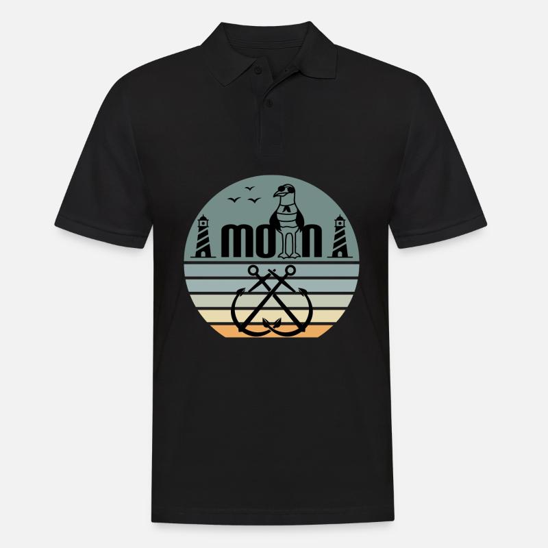 Moin mit Möwen dem Leuchtturm und Anker Moin - Männer Poloshirt - Schwarz