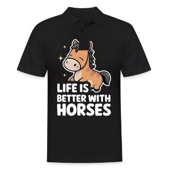 Pferd Pferde Reiten Pferdereiten Sprungreiten - Männer Poloshirt - Schwarz - Vorne - Kai (181cm)