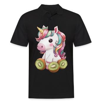 Cartoon Kawaii Unicorn with Kiwi - Men's Polo Shirt - black - Front - Kai (181cm)