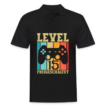 15 Level Freigeschaltet Gamer Sprüche Geburtstag - Männer Poloshirt - Schwarz - Vorne - Kai (181cm)