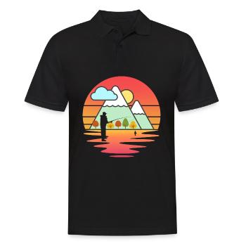 Retro Angler Angeln See und Berge Vintage Geschenk - Männer Poloshirt - Schwarz - Vorne - Kai (181cm)