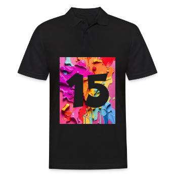 NR. 15 NUMMER 15 BUNT 15. GEBURTSTAG - Männer Poloshirt - Schwarz - Vorne - Kai (181cm)