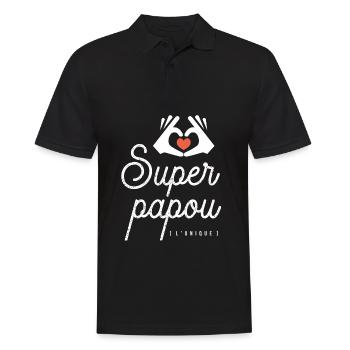 SUPER PAPOU l'unique cadeau noel fête des pères - Polo Homme - noir - Devant - Kai (181cm)