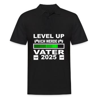 Level up ich werde Vater 2025, Werdender Vater - Männer Poloshirt - Schwarz - Vorne - Kai (181cm)